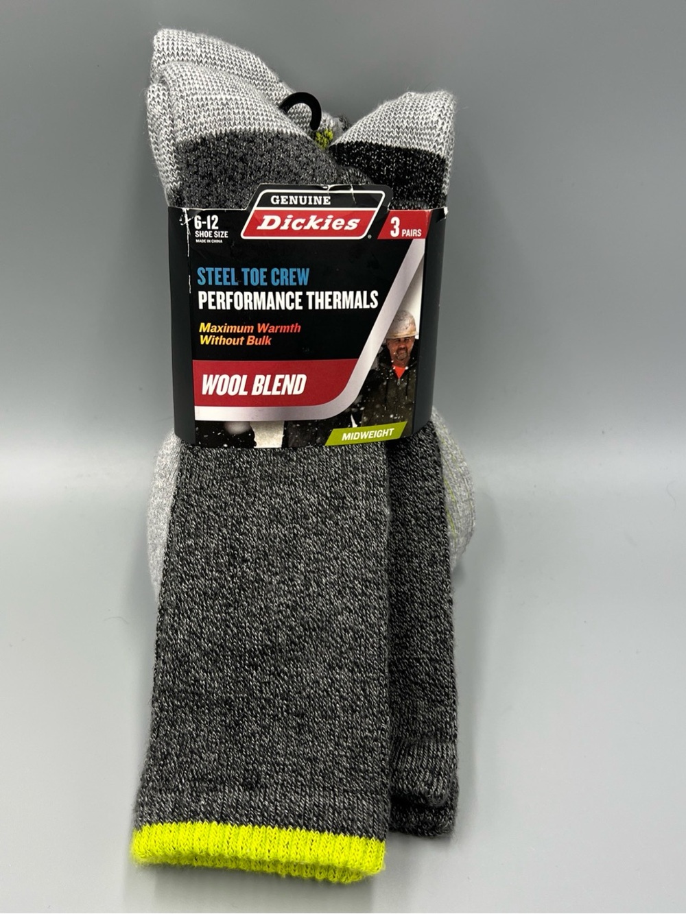 3 Pairs! Dickies Steel Toe Crew Performance Thermals Socks. Midweight, Sz 6-12